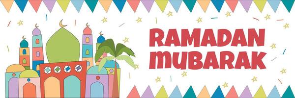 bunt Ramadan Mubarak Hand zeichnen Gekritzel Kunst vektor