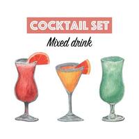 Aquarell einstellen von Alkohol Cocktails, Blau Curacao, Aperol spritzen, Tequila Sonnenaufgang. vektor