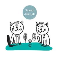 vektor förtjusande katt i trendig scandinavian stil. rolig, söt, kram, hand dragen illustration för affisch, baner, skriva ut, dekoration barn lekrum eller hälsning kort.