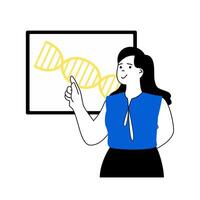 Wissenschaft Labor Konzept mit Karikatur Menschen im eben Design zum Netz. Wissenschaftler Herstellung medizinisch Tests und Analyse von DNA Molekül. Vektor Illustration zum Sozial Medien Banner, Marketing Material.