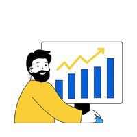 Geschäft Konzept mit Karikatur Menschen im eben Design zum Netz. Geschäftsmann Analysen finanziell Daten und Einnahmen Wachstum Aufführungen. Vektor Illustration zum Sozial Medien Banner, Marketing Material.