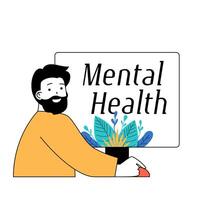 mental Gesundheit Konzept mit Karikatur Menschen im eben Design zum Netz. Vektor Illustration