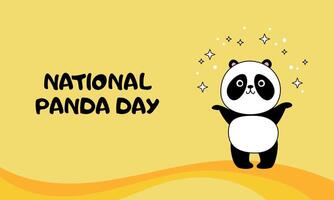 National Panda Tag Banner, März 16. süß Karikatur Panda streut Sterne. mit ein Inschrift. Vektor Illustration