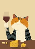 katt med en glas av vin illustration vektor