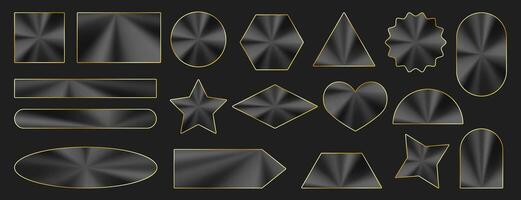 uppsättning av svart och guld holografiska klistermärken. vektor olika geometrisk former med guld ram. lyx, vip, premie gyllene etiketter. isolerat bakgrund