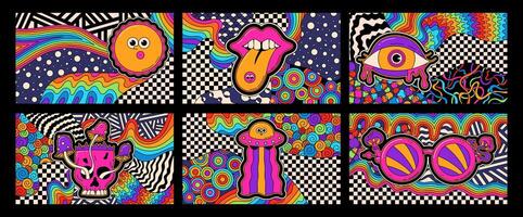 Kiffer trippy Farbe Plakate. groovig Hippie Stil. vektor