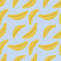 sömlös bananer mönster. gul bananer på en lila bakgrund. vektor illustration för förpackning, omslag papper, Kläder