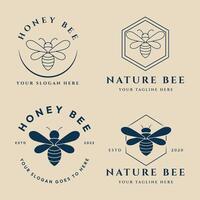 uppsättning enkel honung bi insekt logotyp design minimalistisk, vektor symbol illustration design