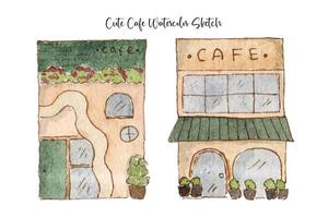 süß Cafe skizzieren Aquarell Sammlung vektor