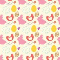 Ostern nahtlos Muster mit Kaninchen, Hähnchen und Eier vektor