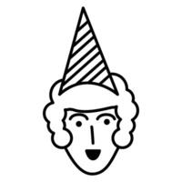 kvinna i kon keps födelsedag fest tunn stroke ikon vektor