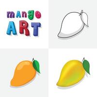 mango konst skiss, färg sida, platt och realistisk mango frukt illustration för barn vektor