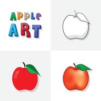 äpple konst skiss, färg sida, platt och realistisk äpple frukt illustration för barn vektor