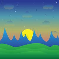 schön Natur Landschaft modern Stil Sonnenuntergang Illustration, mit stilvoll eben Design, Haus, Bäume, Banner und Feld Karikatur Hintergrund vektor