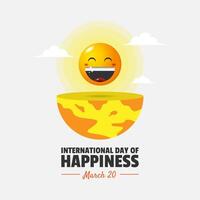 internationell dag av lycka affisch med de Sol leende över de jord vektor