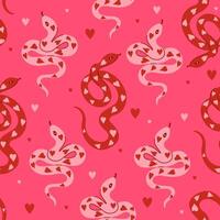 sömlös mönster av ormar med hjärtan i rosa-röd färger. vektor grafik.