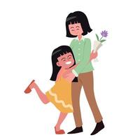 söt asiatisk mamma och dotter tecknad serie vektor