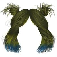 kvinnors kare frisyr med två bullar hårstrån gulblå färger . kvinnor mode skönhet stil . vektor