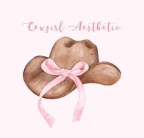 Aquarell Kokette Cowgirl Hut mit Rosa Band Bogen. feminin wunderlich Illustration vektor