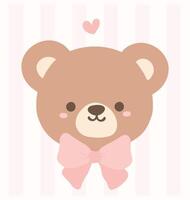 süß Kokette Teddy Bär Gesicht geschmückt mit ein Rosa Band Bogen Karikatur Hand gezeichnet eben Design. vektor