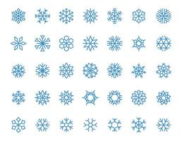 blå snöflinga ikoner. vinter- frysta snöflingor jul ny år Semester dekoration, abstrakt frostig geometrisk former. vektor isolerat samling