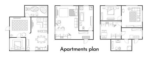 lägenhet planen. rum golv planen med möbel och fönster, Hem, kontor och sovrum layout. vektor lägenhet byggnad golv planen