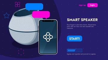 smart högtalare begrepp. framtida röst kontrollera enhet för Hem och kontor, ai ansluten högtalare med musik och telefon appar. vektor illustration