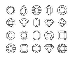 Linie Edelsteine. Schatz Diamanten und umrissen kostbar Steine, Luxus Schmuck geometrisch Symbole dünn Schlaganfälle Logo Design. Vektor isoliert einstellen