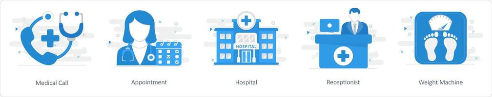 en uppsättning av 5 blanda ikoner som medicinsk ringa upp, utnämning, sjukhus vektor