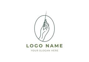 logotyp hand håll ackumulering nål eller stift. klassisk, boho, årgång logotyp design. redigerbar Färg vektor