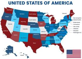 Karta av USA med flagga isolerat på vit bakgrund. vektor