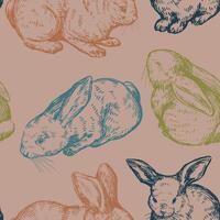 süß Baby Kaninchen nahtlos Muster. Ornament von Hasen ziemlich Tiere. Vektor Illustration im retro Gravur Stil. abstrakt Design zum Hintergrund, Dekor, wickeln, Hintergrund, Textil.