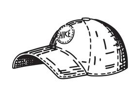 keps hatt skiss ClipArt. vandring tillbehör klotter isolerat på vit. hand dragen vektor illustration i gravyr stil.