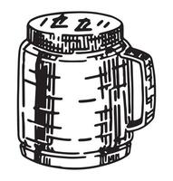 Thermal- Becher skizzieren. Clip Art von Reise Tasse, Camping Geschirr, Wandern Werkzeug. Hand gezeichnet Vektor Illustration isoliert auf Weiß.