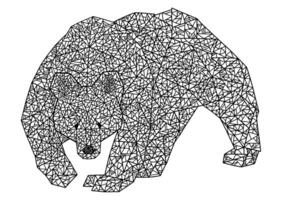 enda geometrisk djur. vild gående Björn tillverkad av trianglar och rader. element för färg antistress. hand dragen abstrakt vektor illustration. svart kontur bild isolerat på vit för design.