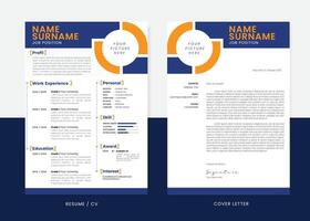 minimalistisk CV återuppta och omslag brev design mall. professionell modern design. eleganta minimalistisk element och ikoner med blå och orange Färg. vektor