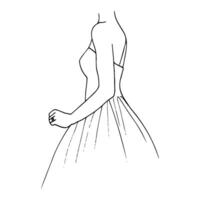 del av en kvinnors kropp i en klänning, på de vänster hand på de ringa finger där är en bröllop ringa. hand dragen skiss av en brud vektor