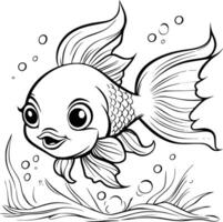 söt fisk färg sida teckning för barn vektor