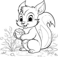 süß Eichhörnchen Essen Färbung Seiten Zeichnung zum Kinder vektor