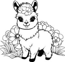 süß Lama Färbung Seite Zeichnung zum Kinder vektor