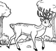 süß Hirsch Gehen im das Wald Färbung Seite zum Kinder und Kleinkinder vektor