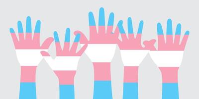 Silhouette von Blau, Rosa und Weiß farbig Hände wie das Farben von das Transgender Flagge. eben Vektor Illustration.