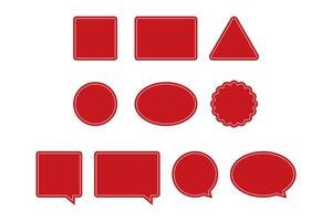 leer rot mit Weiß Rand Etikette einschließlich Quadrat, Rechteck, Dreieck, Kreis, Ellipse und überbacken Kreis Formen. eben Vektor Illustration.
