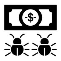 buggar med sedel, ikon av smittad pengar vektor