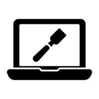 Löffel Innerhalb Laptop, Symbol von online Besteck vektor