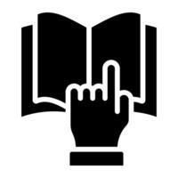 fena finger på bok, ikon av bok läsning vektor