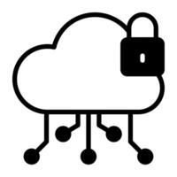 ein Glyphe Design, Symbol von Wolke Netzwerk Sicherheit vektor