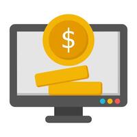 Dollar Münzen Innerhalb Monitor, online Investition Symbol vektor