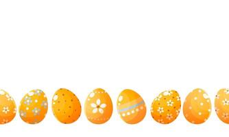 nahtlos horizontal Rand von Ostern Gelb Eier mit süß Muster. glücklich Ostern. Ostern Banner, Karte, Poster Design Element. Vektor Illustration auf ein Weiß Hintergrund.