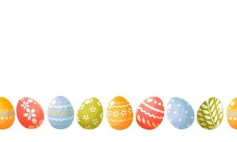 nahtlos horizontal Rand von Ostern bunt Eier mit süß Muster. glücklich Ostern. Ostern Banner, Karte, Poster Design Element. Vektor Illustration auf ein Weiß Hintergrund.